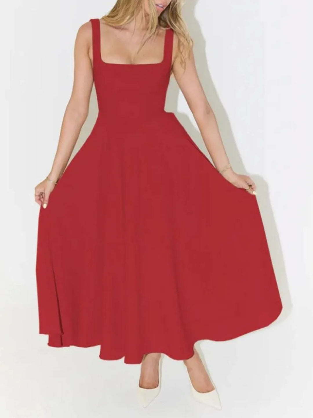 Square Neck Sleeveless Midi Dress