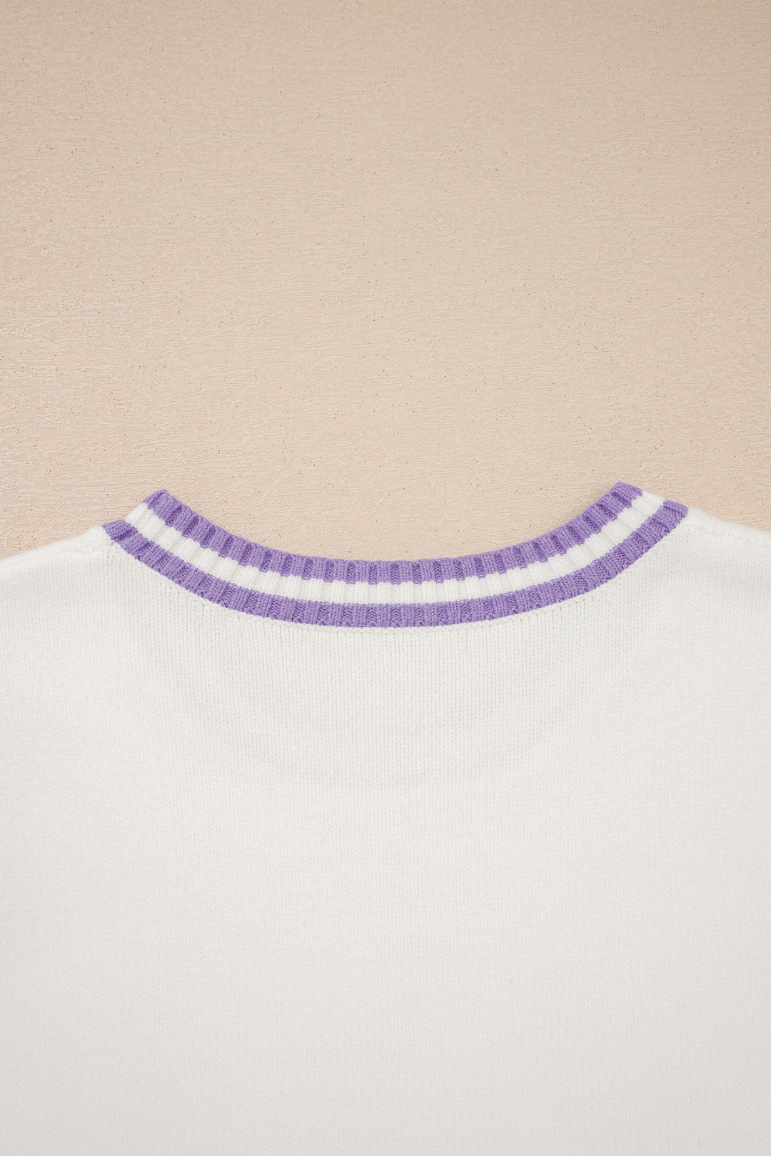 White Mardi Gras Tinsel Letter Graphic Short Sleeve Sweater