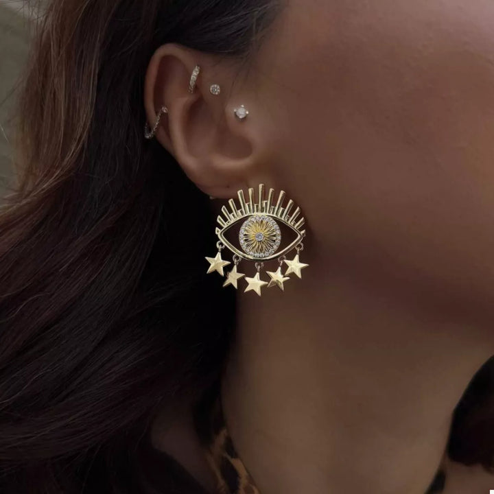 18K Gold-Plated Evil Eye Star Earrings