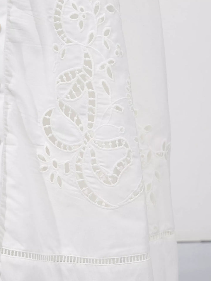 Sleeveless Eyelet Embroidered Button-Down Midi Dress