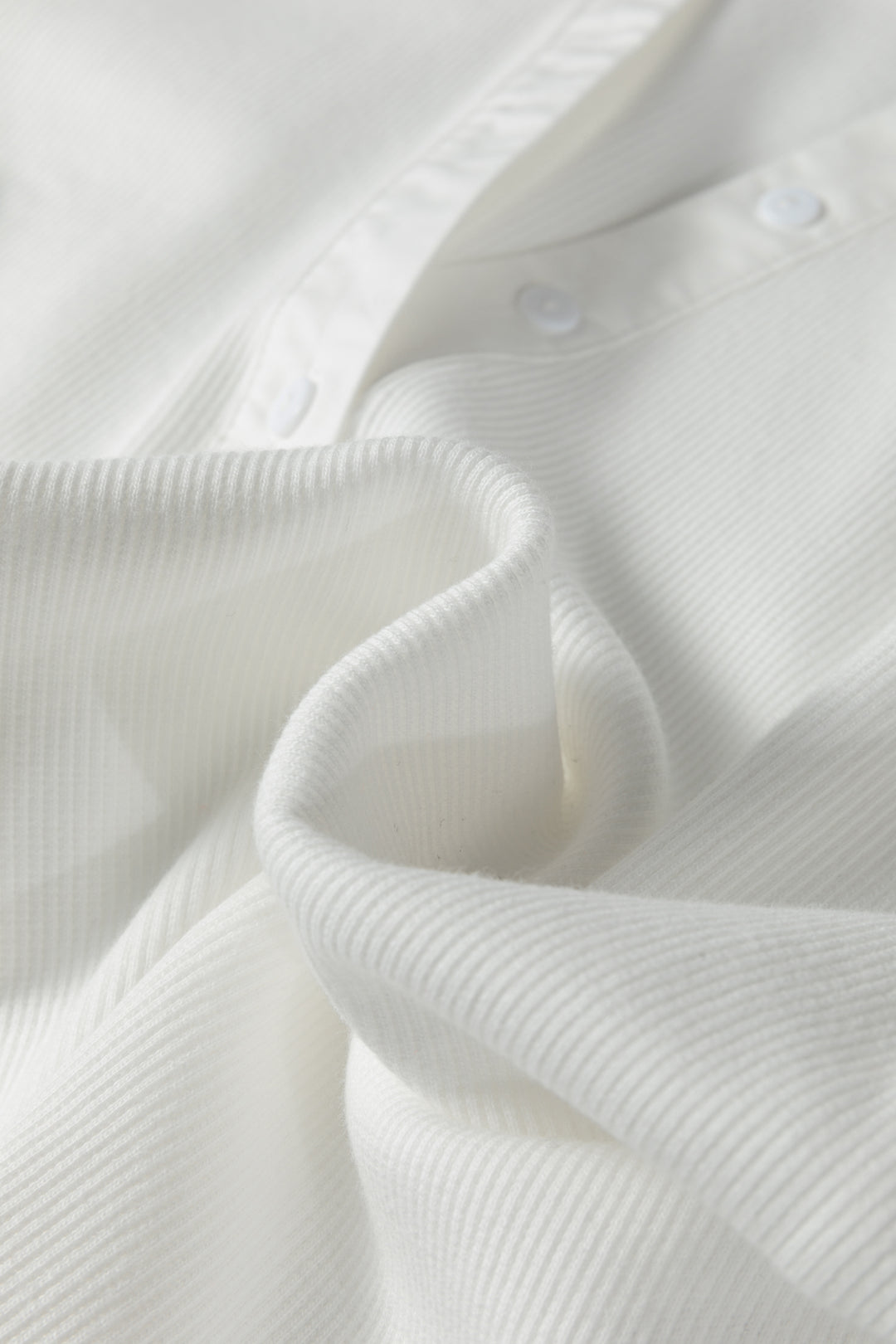 White Button Placket 3/4 Striped Sleeve Patchwork Rib Knit Top