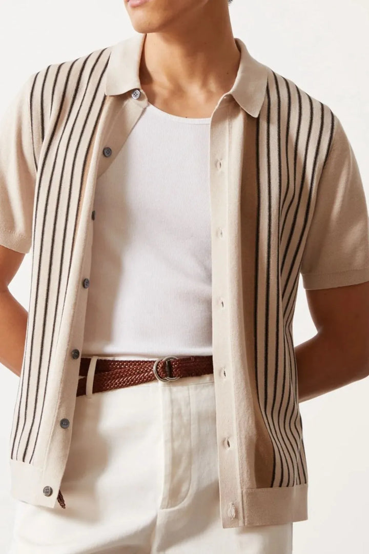 Men's Plus Size Striped Button Up Short Sleeve Shirt