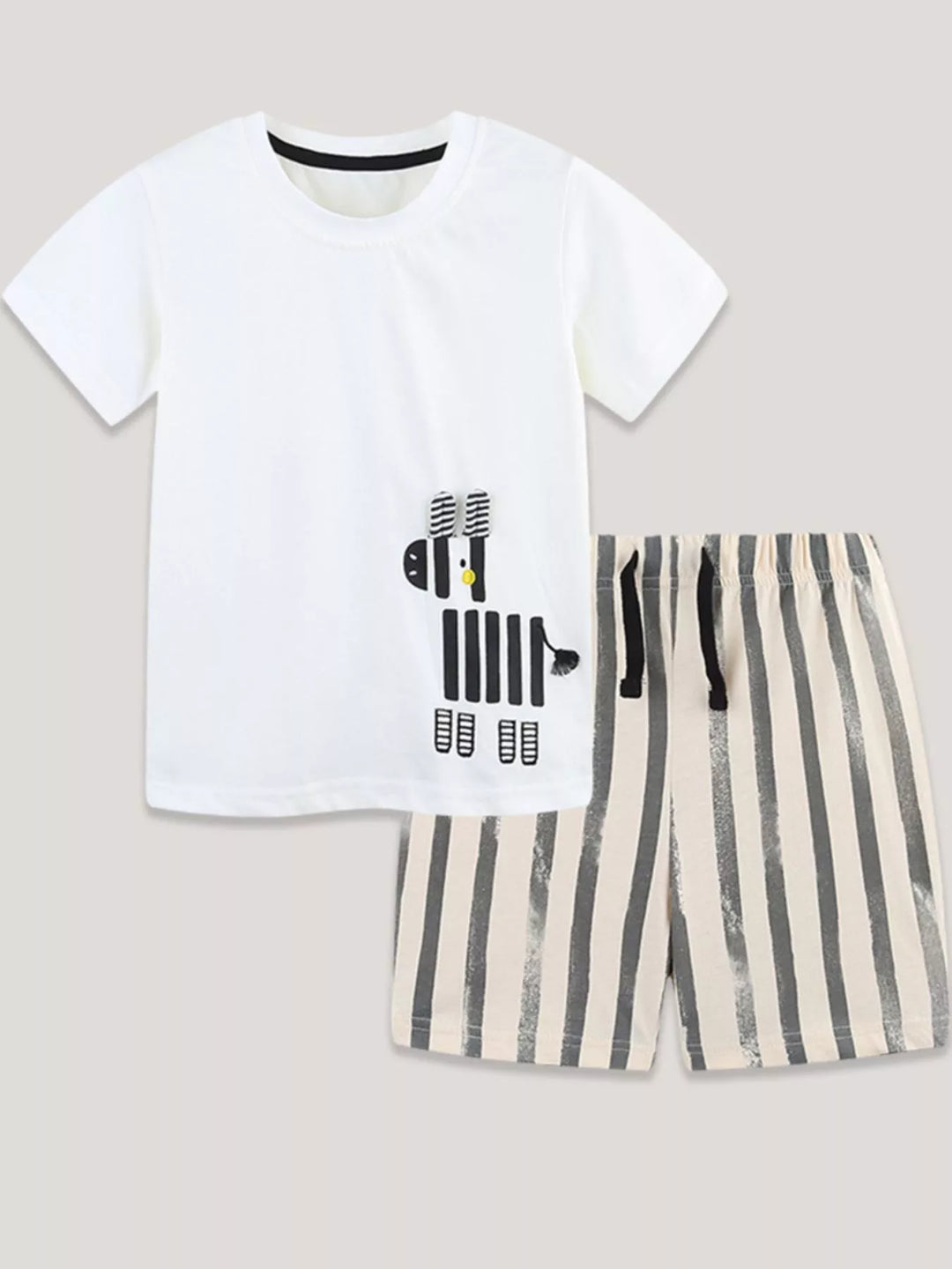 Children's Zebra Short Sleeve Tee and Striped Shorts Set