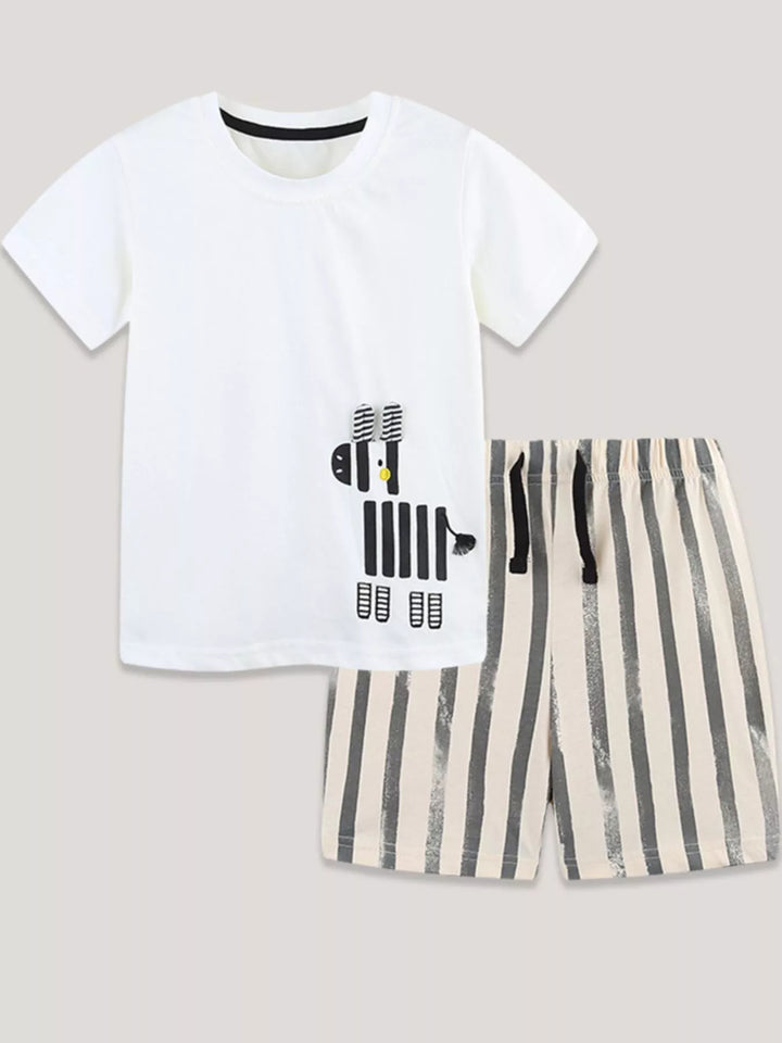 Children's Zebra Short Sleeve Tee and Striped Shorts Set