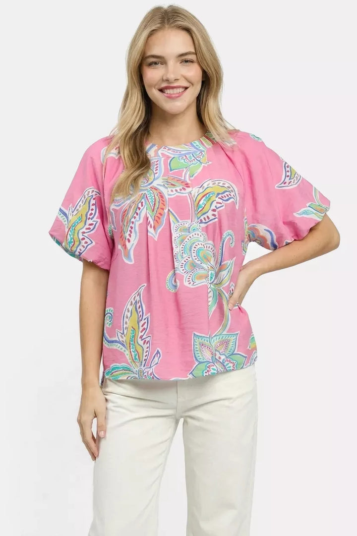 Umgee Paisley Print Puff Sleeve Top