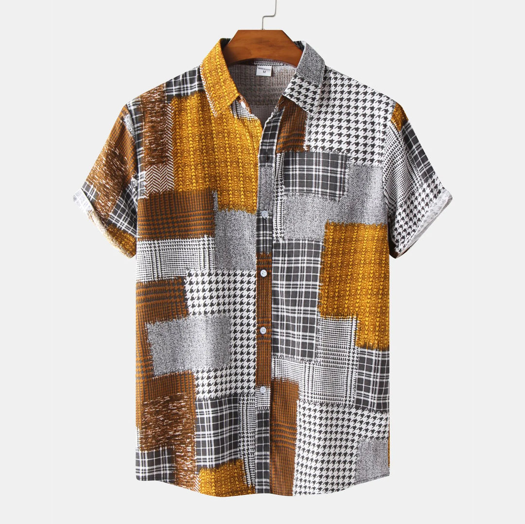 Men's Plus Size Plaid Short Sleeve Button-Up Shirt