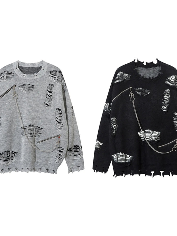 Men's Distressed Chain Detail Oversized Sweater
