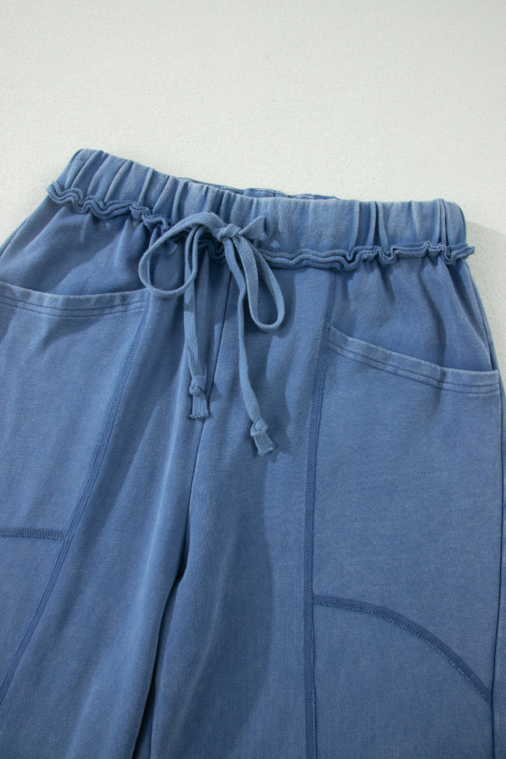Ashleigh Blue Mineral Wash Drawstring Retro High Waist Wide Leg Western Pants