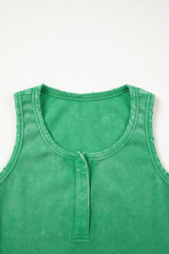 Bright Green Vintage Distressed Ribbed Mineral Wash Tank Top