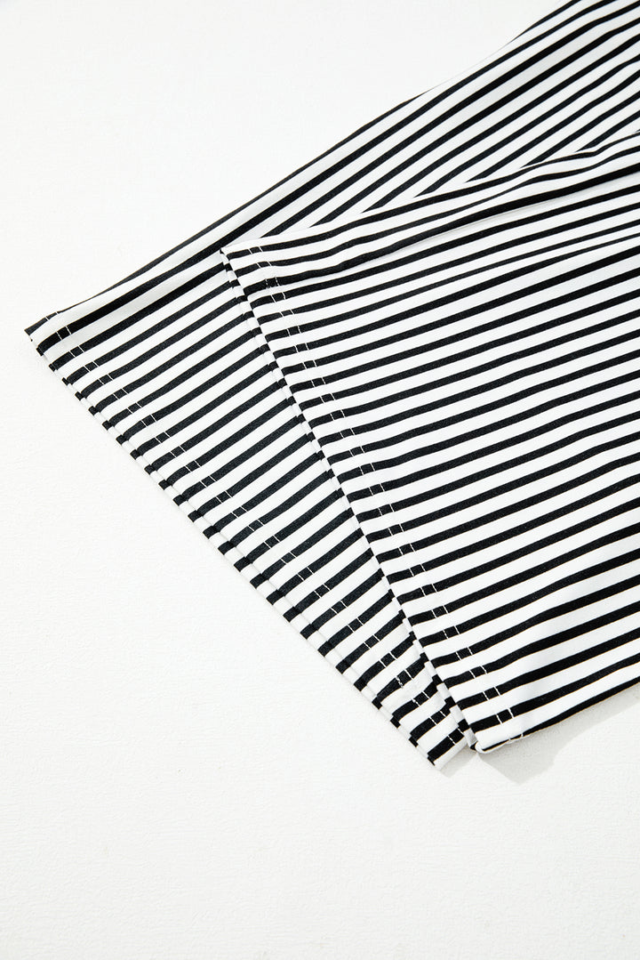 Black Stripe Tied High Waist Loose Straight Casual Pants