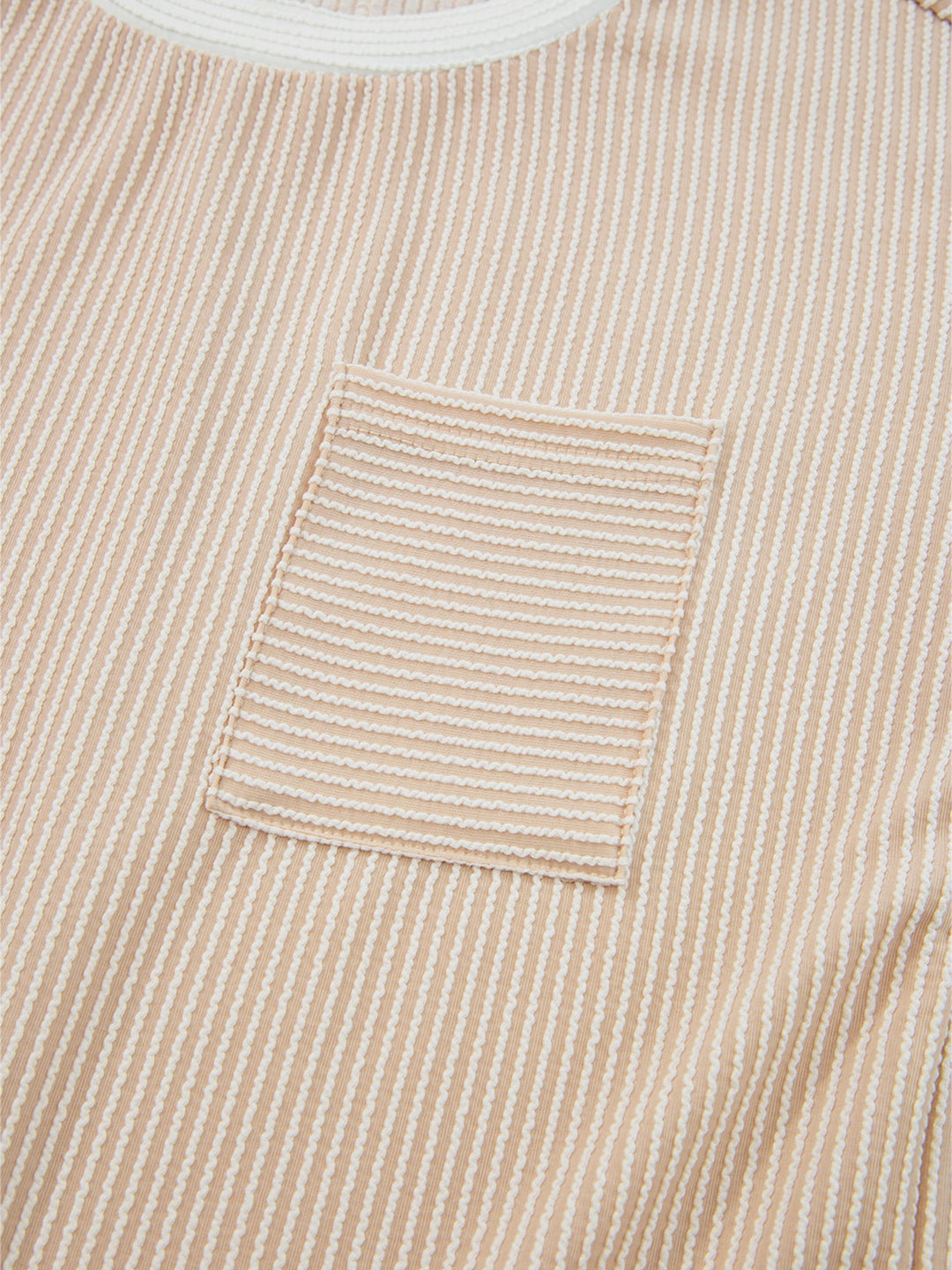 Twisted Ribbed Color Block Trim T Shirt Shift Dress