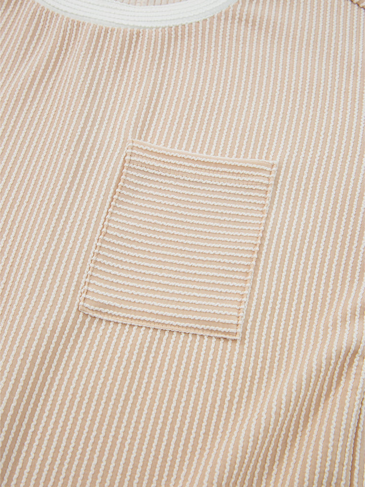 Twisted Ribbed Color Block Trim T Shirt Shift Dress
