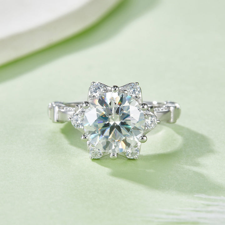 S925 Sterling Silver 3ct Moissanite Ring, 9mm D-VVS1 Star Halo Split Shank, Platinum Plated US Sizes 5-9, GRA Certified Gift Box