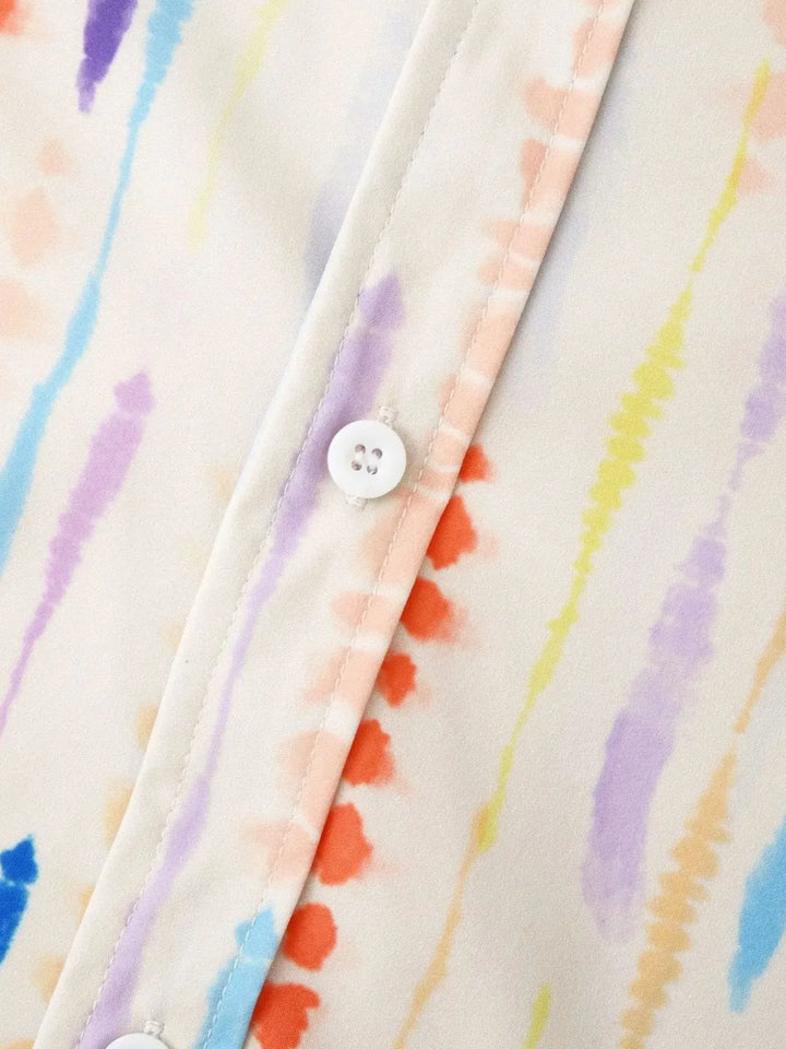 Men's Watercolor Stripe Print Long Sleeve  Shirt