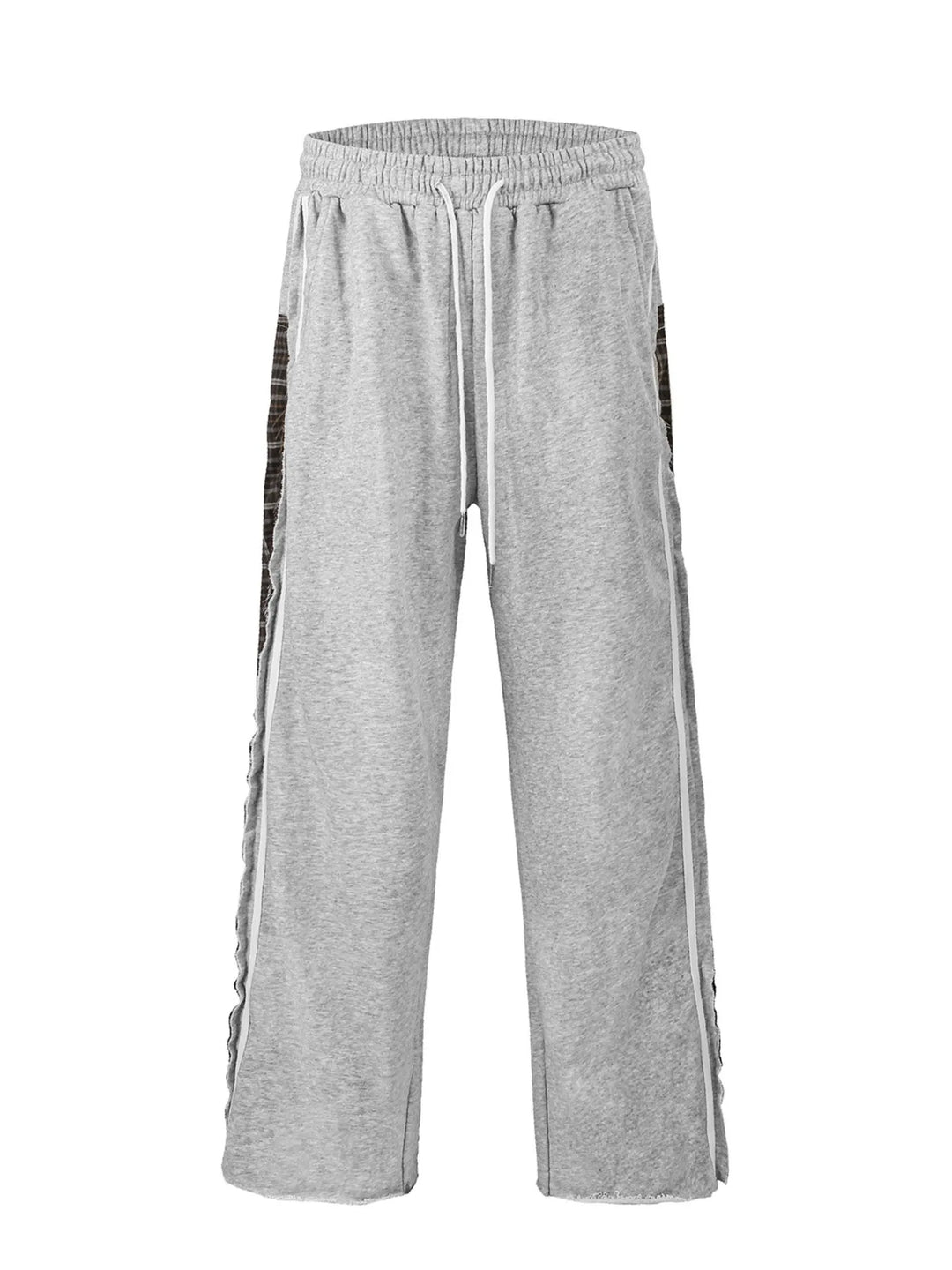 Men's Drawstring Patchwork Plaid Wide Leg Pants