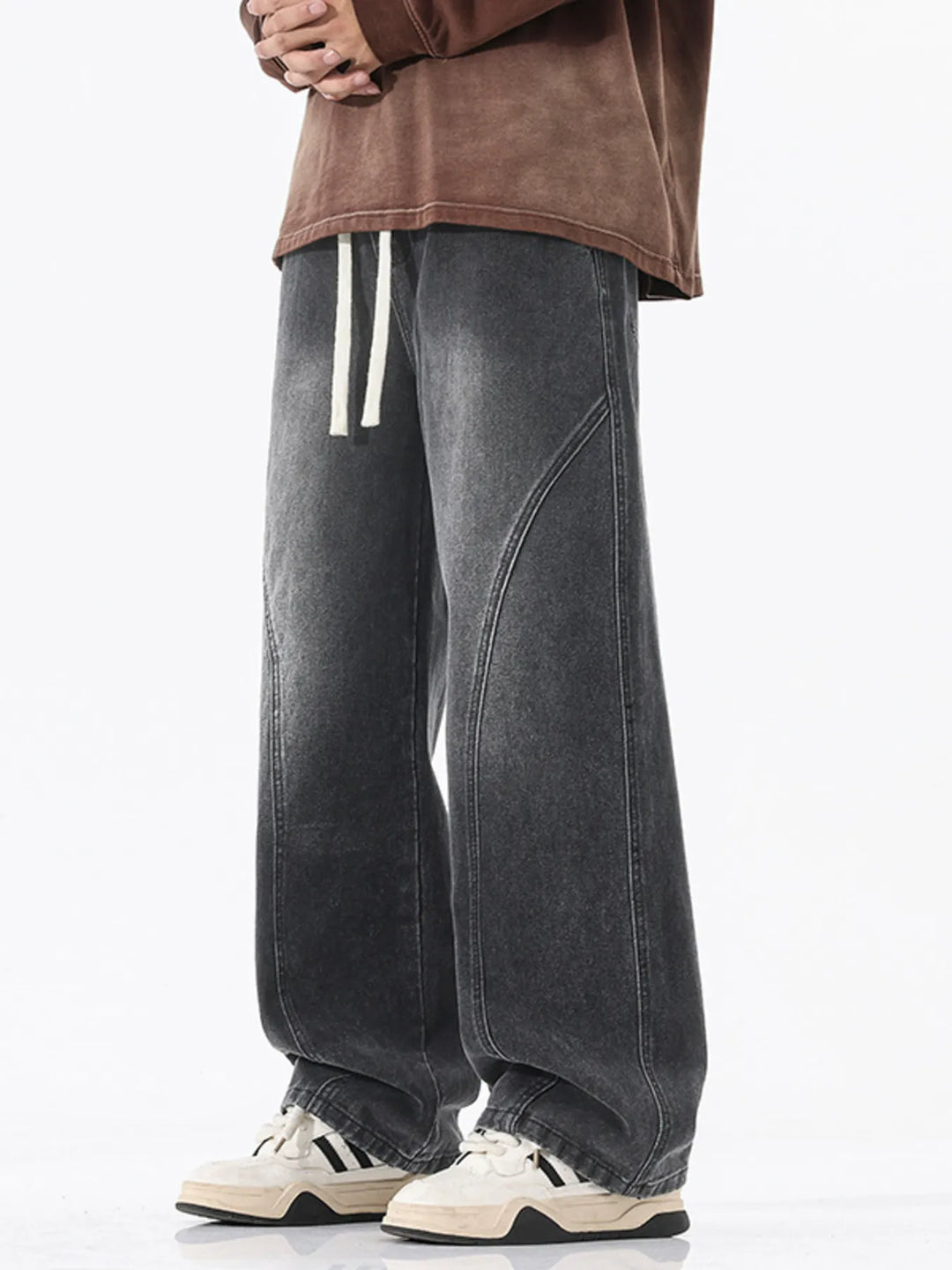 Men's Full Size Vintage Wash Wide Leg Jeans Plus Size