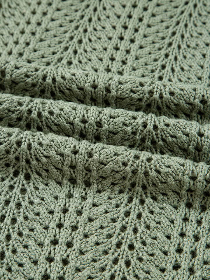 Scalloped Edge Eyelet Knit Batwing Sleeve Cardigan
