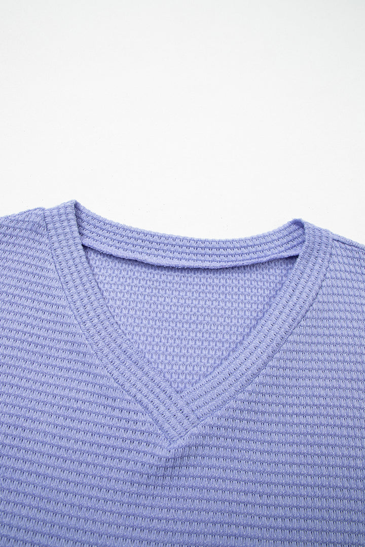 Wisteria Waffle V Neck Short Sleeve Knit Top