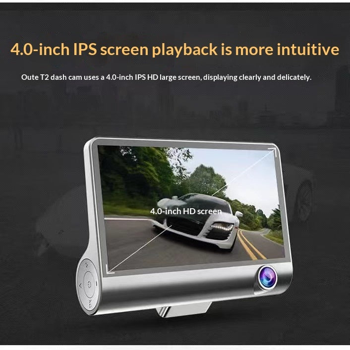 Car 360-Degree Panoramic Driving Recorder 4-Inch High-Definition Hidden Three-Lens Three-Record Reversing Image Three-Way