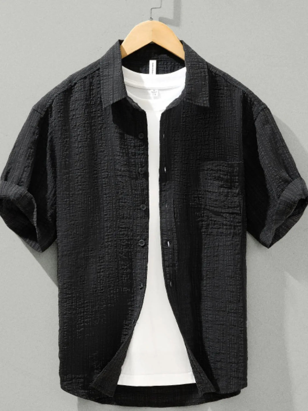 Men's Plus Size Textured Short Sleeve Casual Shirt