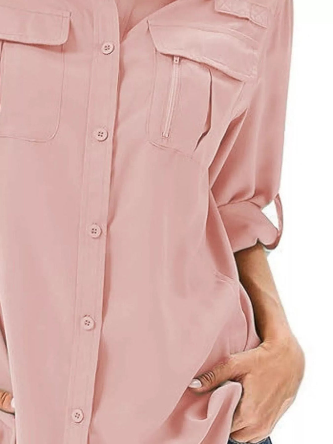 Full Size Roll-Up Sleeve Button Up Shirt Plus Size