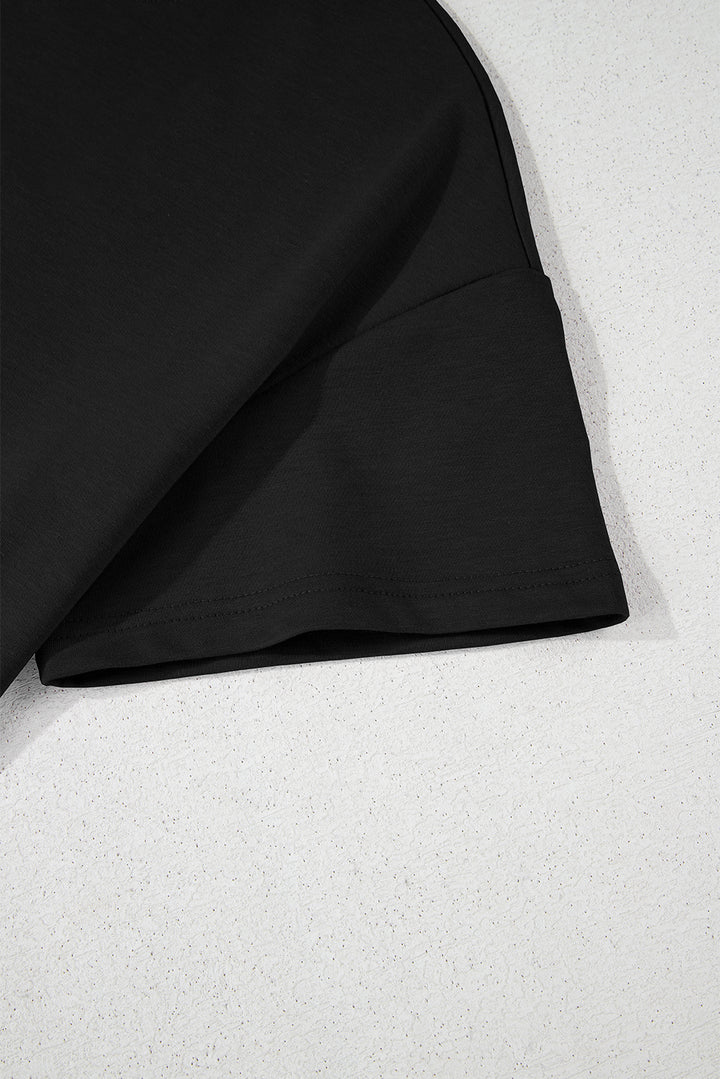 Black 2pcs Cropped Tee and Ruffle High Waist Skort Set