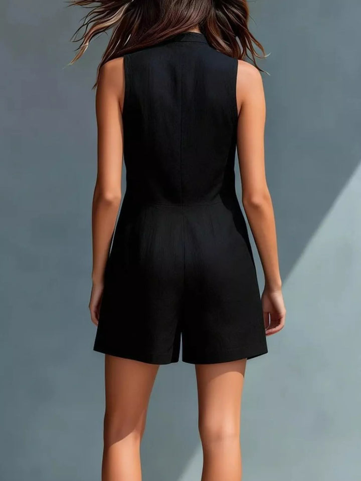 Full Size Sleeveless Button-Front Romper with Pockets Plus Size