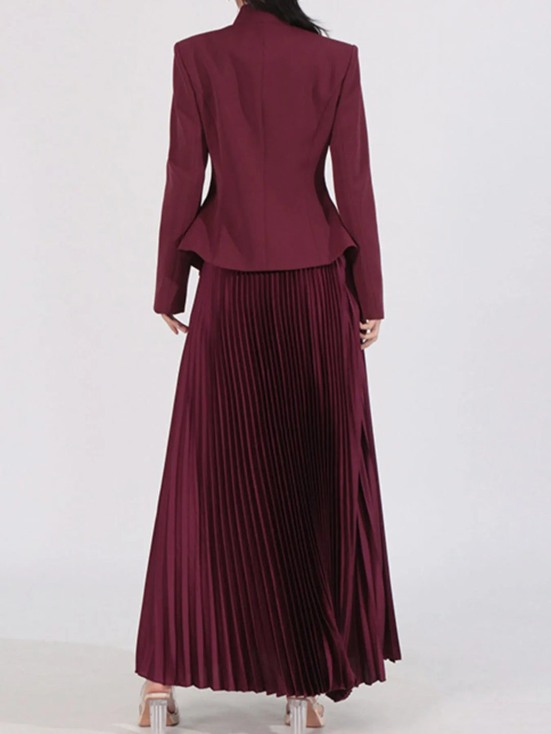 Button Up Long Sleeve Top and Pleated Skirt Set
