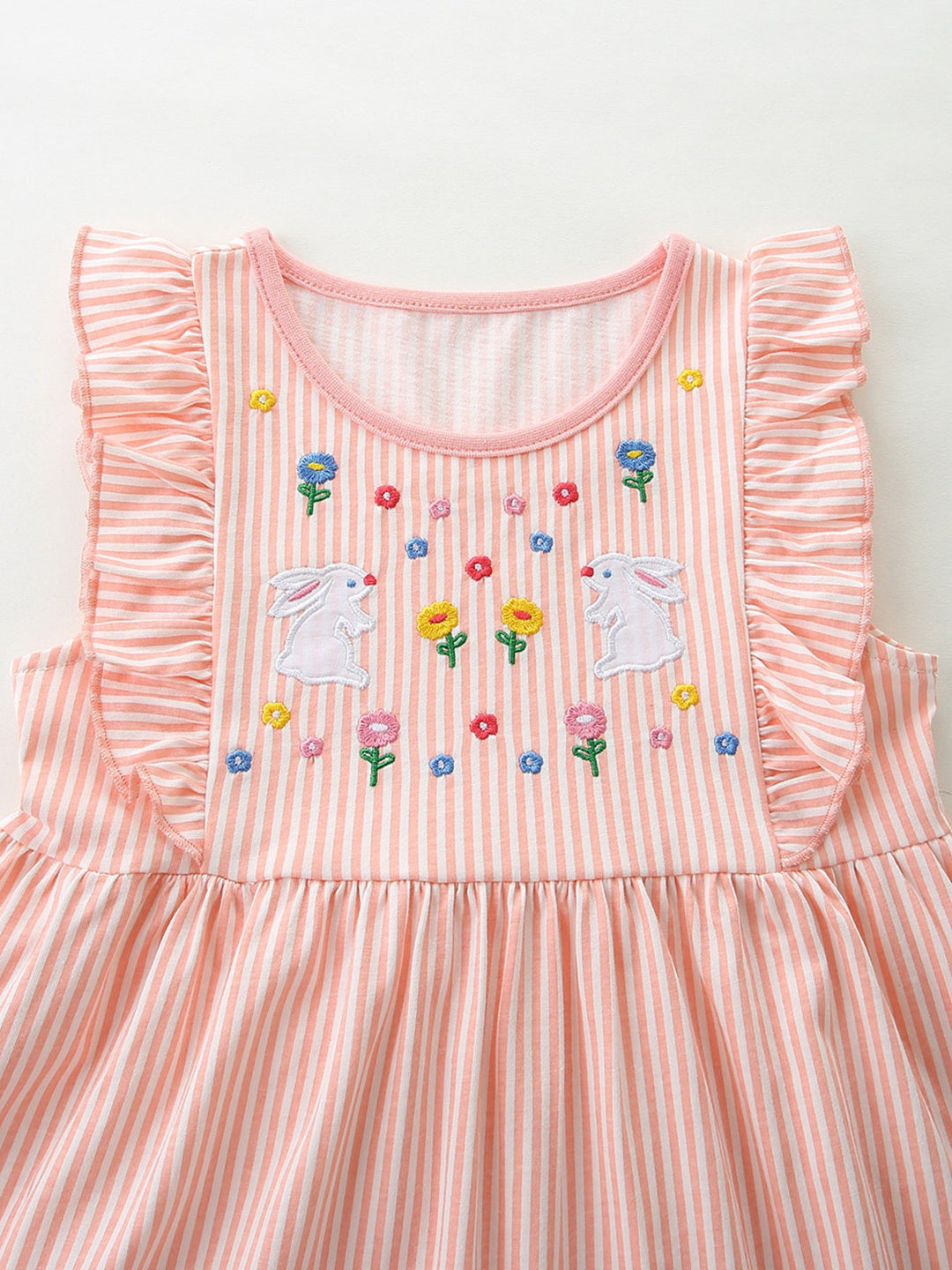 Children's Embroidered Bunny Ruffle Sleeve Dress