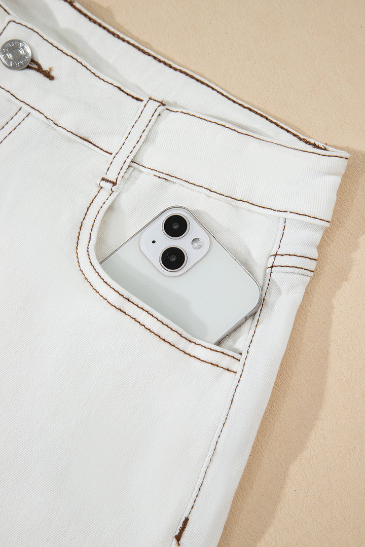 White Raw Hem High Waist Denim Shorts