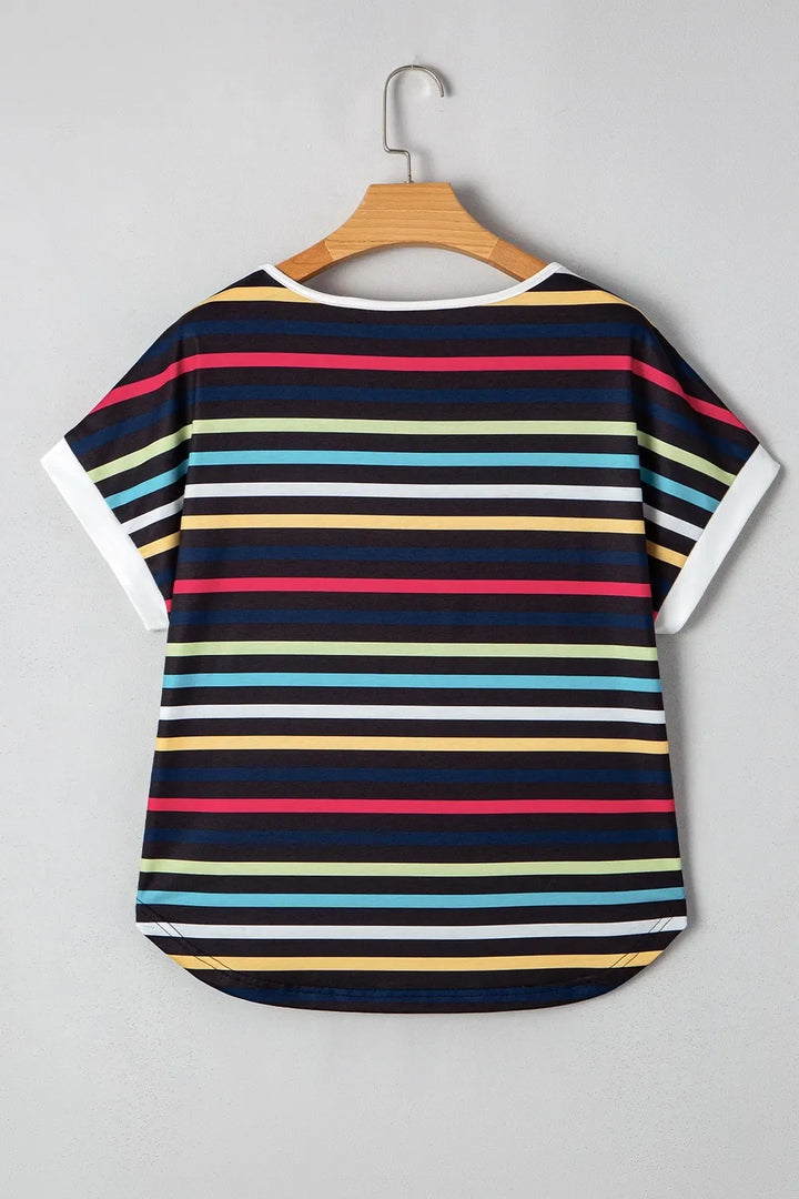 Colorful Striped Short Sleeve Casual T-Shirt