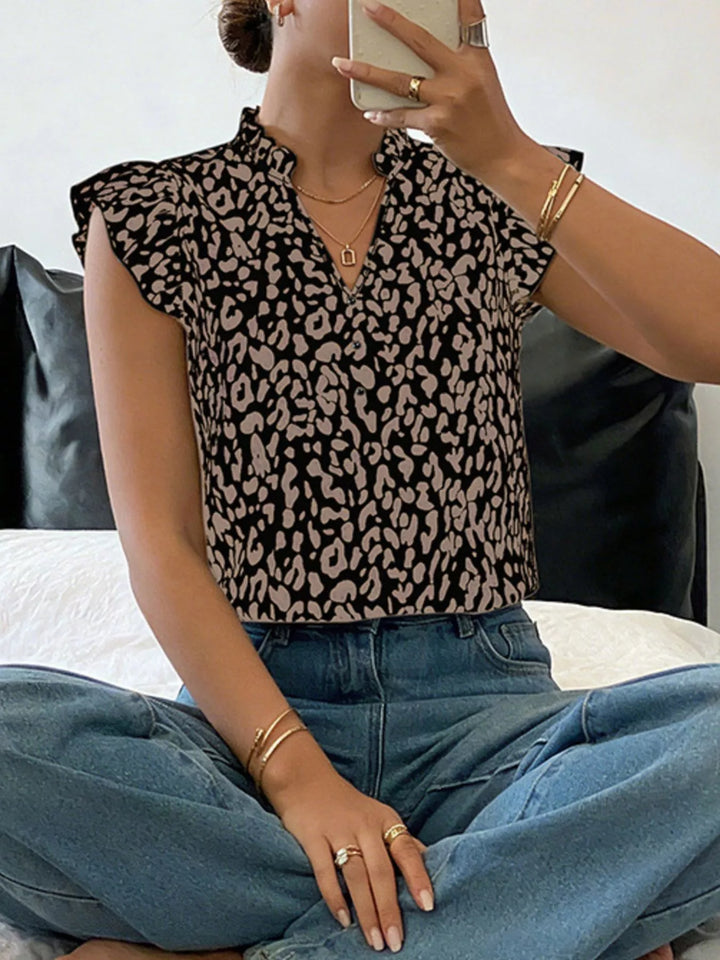 Leopard Print Ruffle Sleeve Blouse