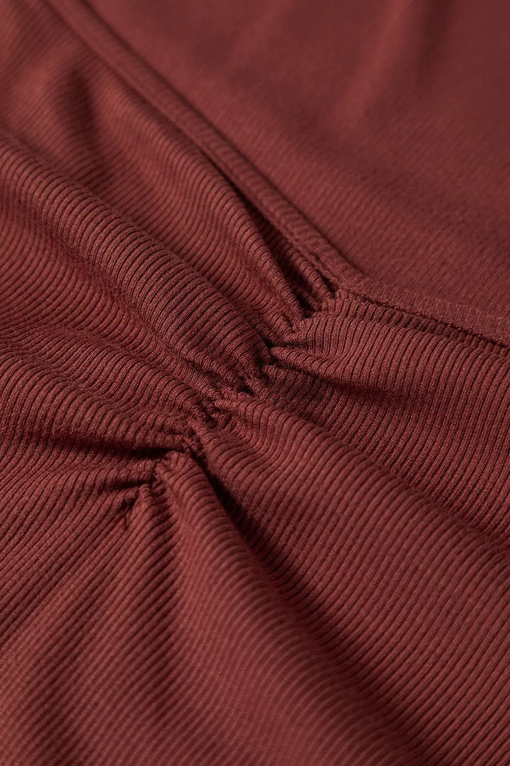 Gathered Bust Square Neck Ribbed Fit Long Sleeve Top