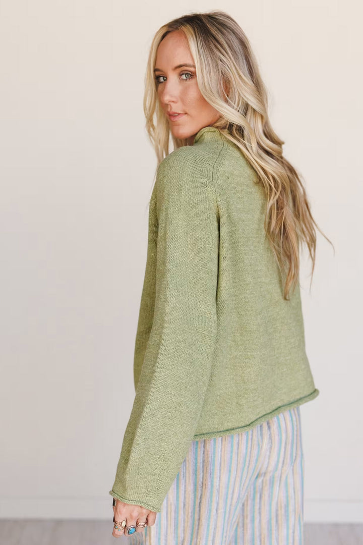 Meadow Mist Green Unique Fish Knit Oversized Round Neck Sweater