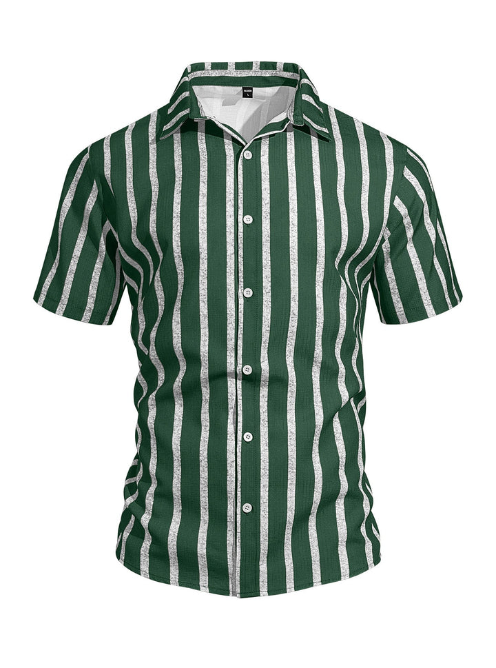 Men's Plus-Size Light Mature Lapel Striped Short-Sleeve Shirt