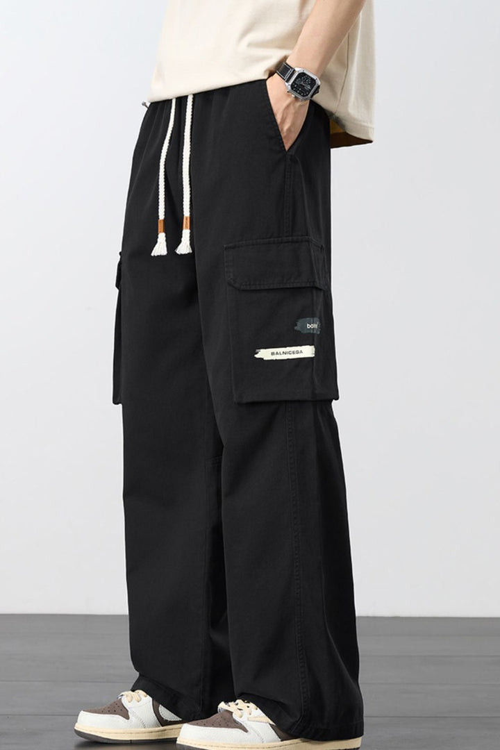 Men's Plus Size Loose Fit Cargo Pants with Drawstring