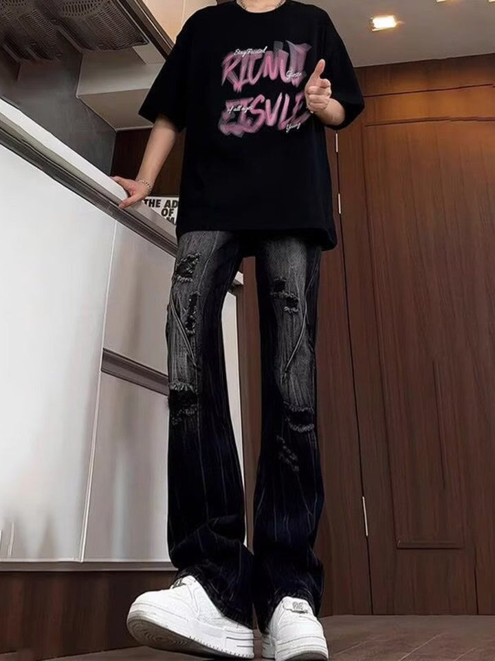 Men's Full Size Distressed Wide Leg Jeans Plus Size