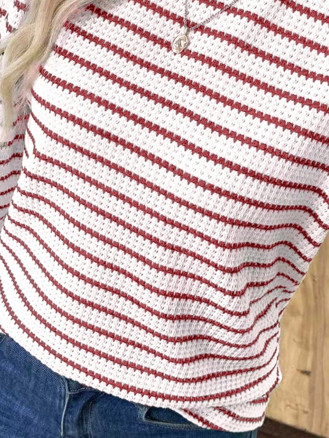 Striped Long Sleeve Texture Knit T-Shirt