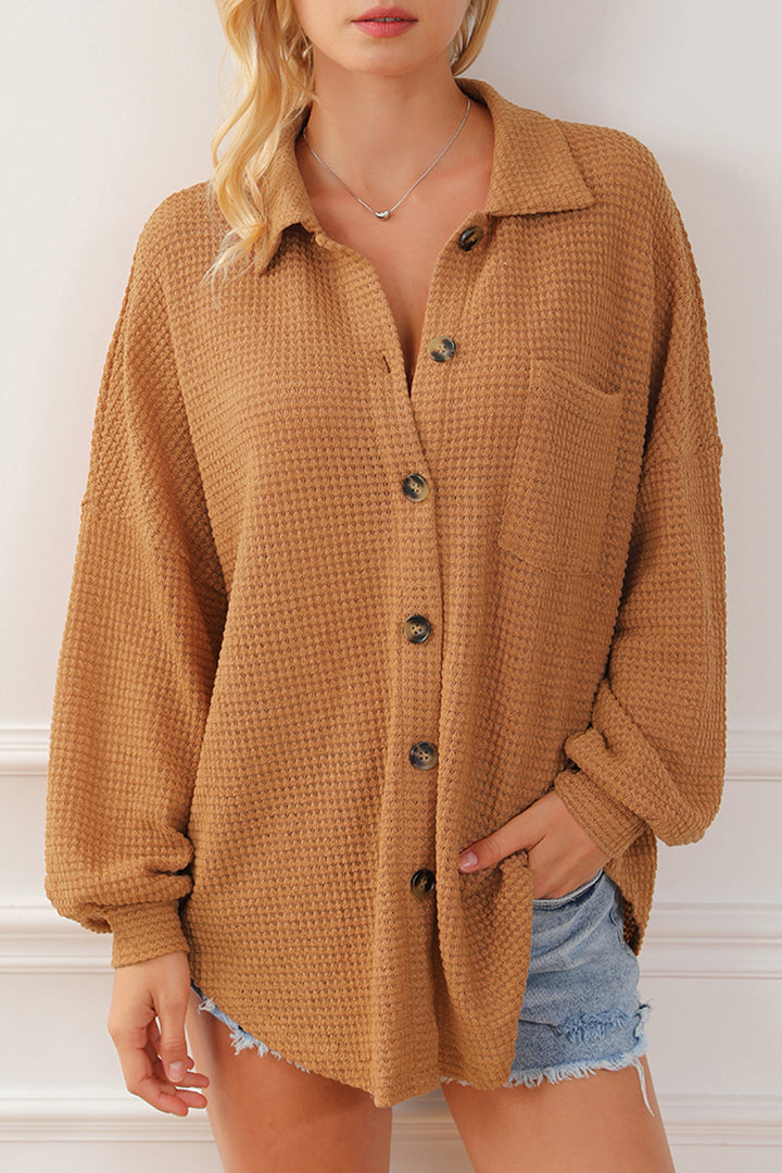 Chemise boutonnée décontractée en tricot gaufré marron
