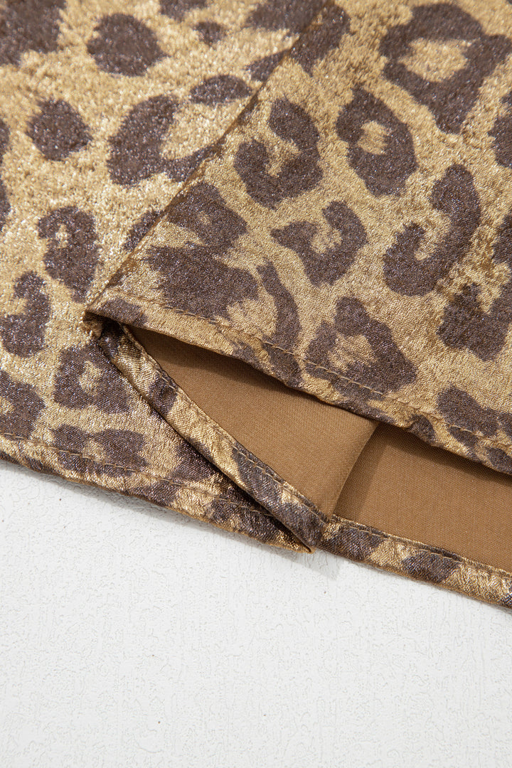 Gold Half Sleeve Metallic Leopard Print Blouse