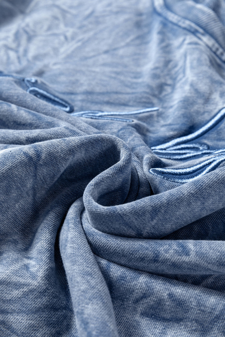 Real Teal saved by grace Letter Embroidery Mineral Wash Loose Sweatshirt