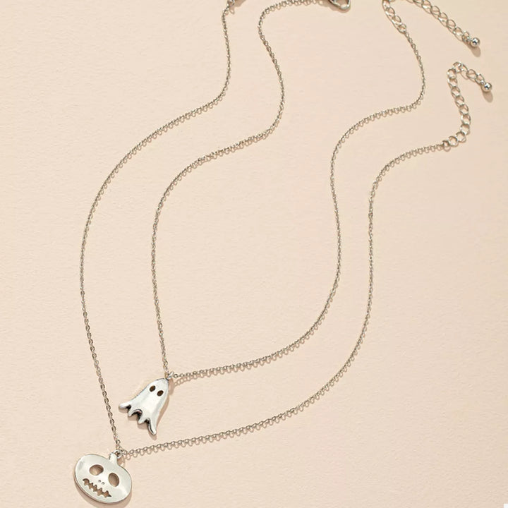 2 Piece Halloween Ghost & Pumpkin Pendant Necklace