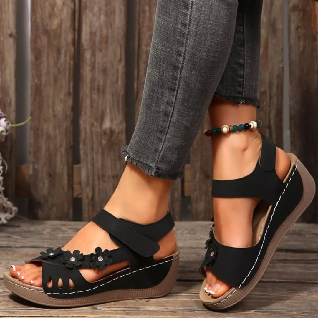 Floral Embellished Wedge Sandals