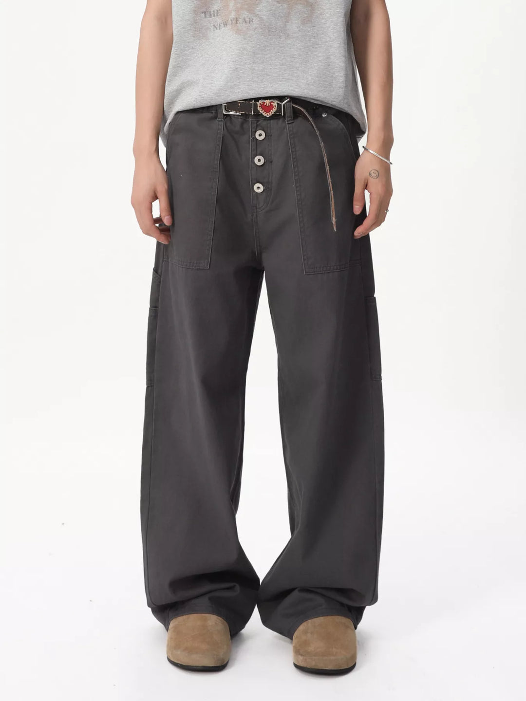 Men's Button Fly Wide Leg Cargo Pants