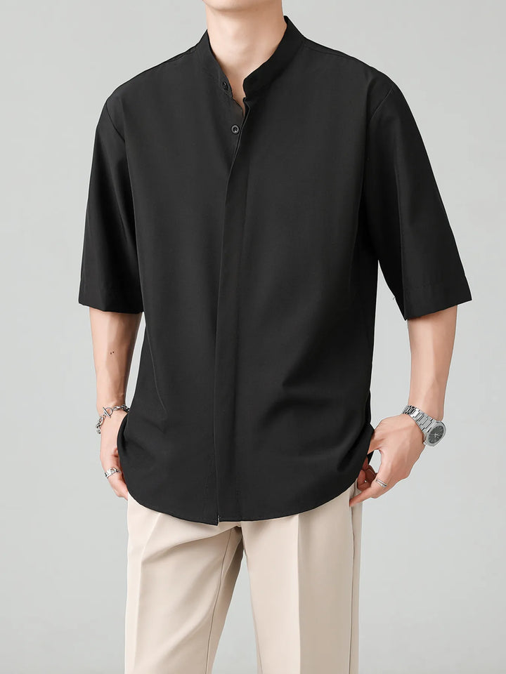 Men's Full Size Casual Mandarin Collar Half Sleeve Shirt Plus Size