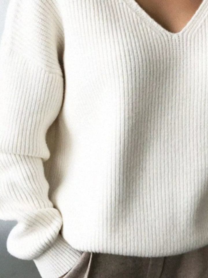 V-Neck Dropped Shoulder Sweater