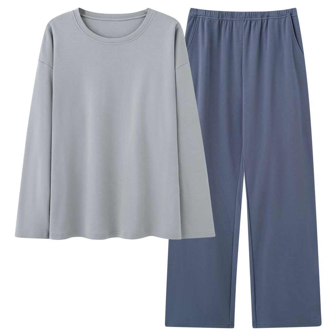 Mens 100 Cotton Pajama Set With Long-sleeve Top And Long Pants