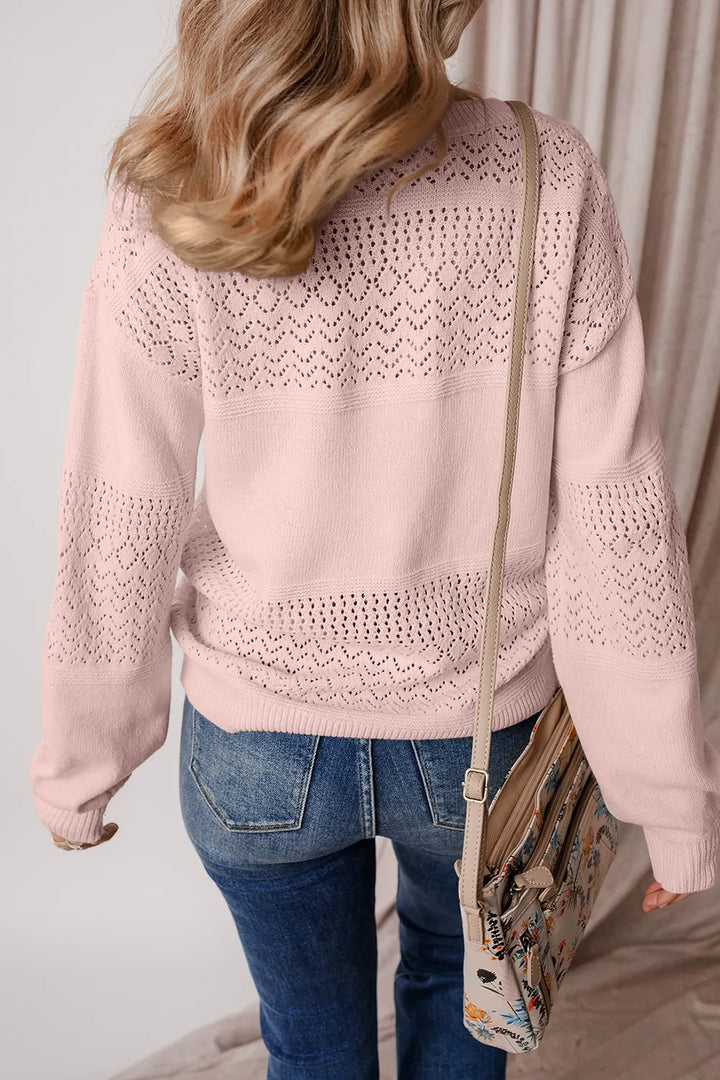 Openwork V-Neck Long Sleeve Sweater