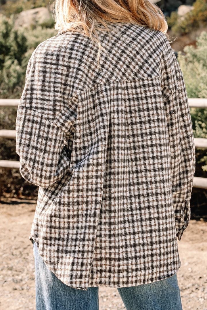 Casual Contrast Corduroy Flap Pocket Patchwork Plaid Shacket