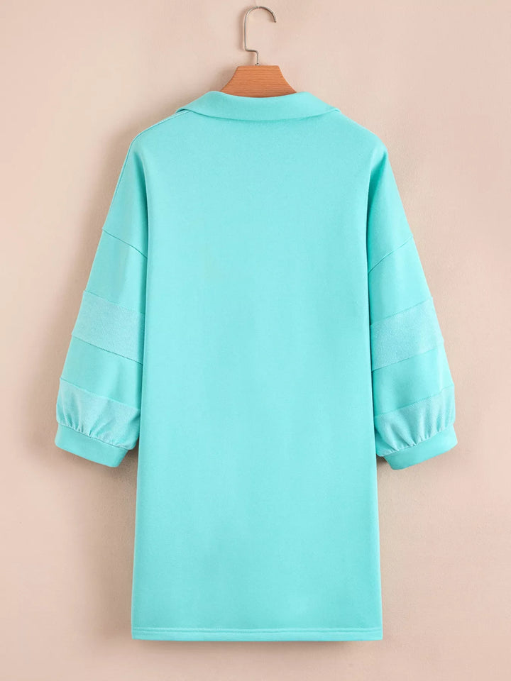 Bow Front Collared Side Pocket Shift Mini Dress